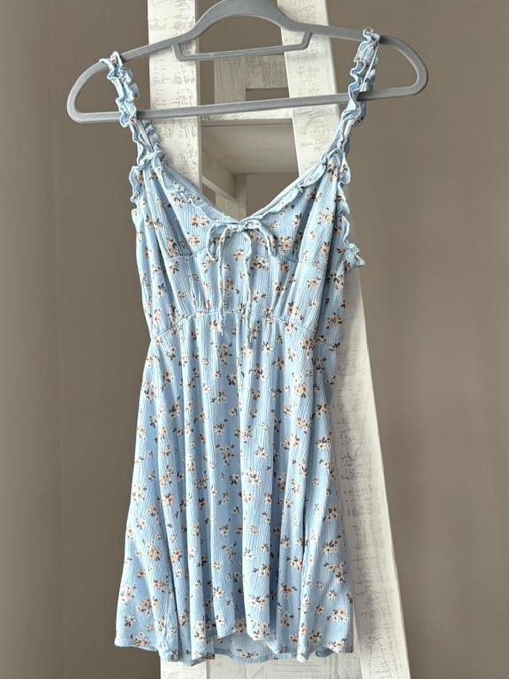 Timing Light Blue Floral Ruffly Girly Mini Sundress 100% Rayon Size S